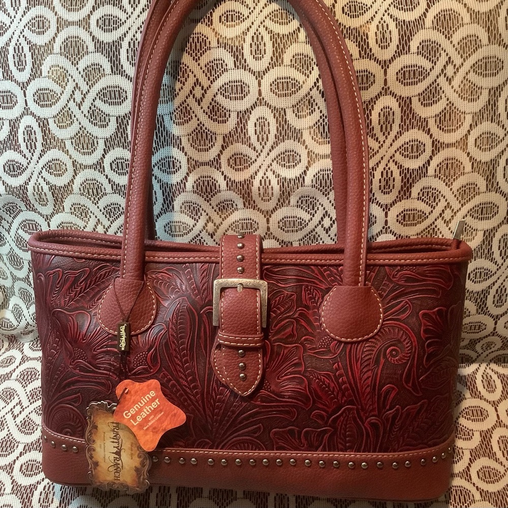 Trinity Ranch Montana West embossed Leather Handbag Purse Red NEW